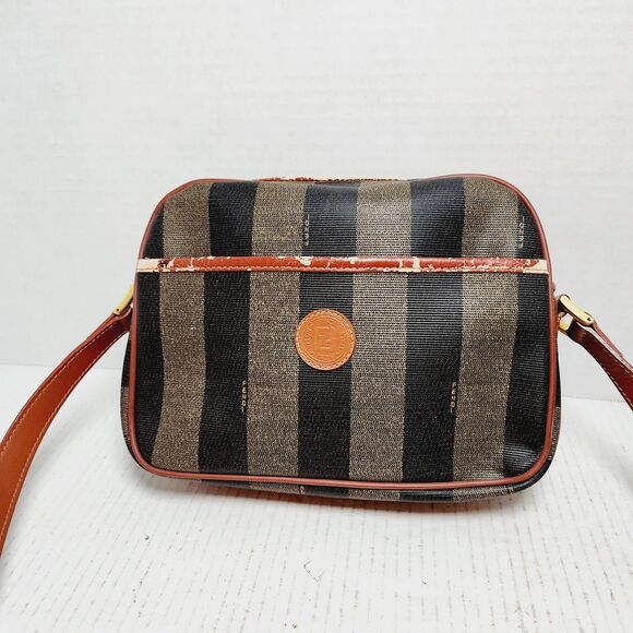 Vintage Fendi Penguin Striped Leather Shoulder Bag Multicolor Zip VTG Designer - Picture 3 of 16